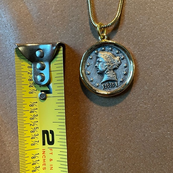 Vintage antique style gold silver plated coin pendant charm necklace snake chain - Picture 6 of 9